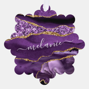 Lila Gold Individuelle Name Weihnachtsschmuckkarte Ornament Karte