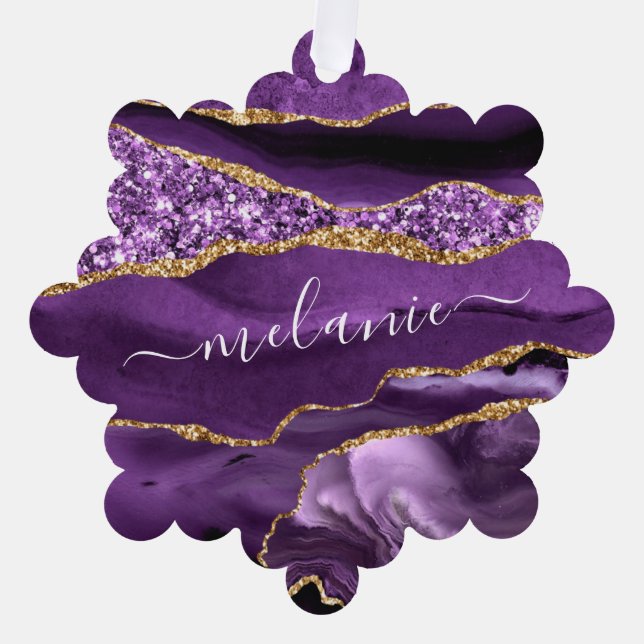 Lila Gold Individuelle Name Weihnachtsschmuckkarte Ornament Karte (Vorderseite)