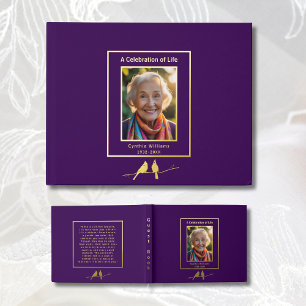 Lila Gold-Kardinal Real Foil Funeral GastBook Gästebuch