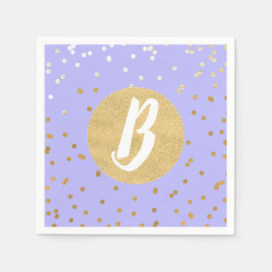 Lila & Gold Konfetti Punkte Moderne Monogramm-Part Serviette