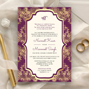 Lila Gold Lace QR Code Anand Karaj Sikh Wedding Einladung