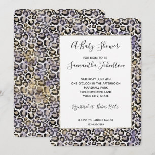 Lila Gold Leopard Print Baby Dusche Einladung