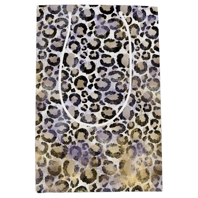 Lila Gold Leopard Print Mittlere Geschenktüte (Vorderseite)
