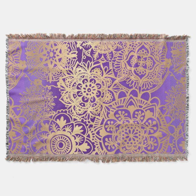 Lila Gold Mandala-Muster Decke (Vorderseite)