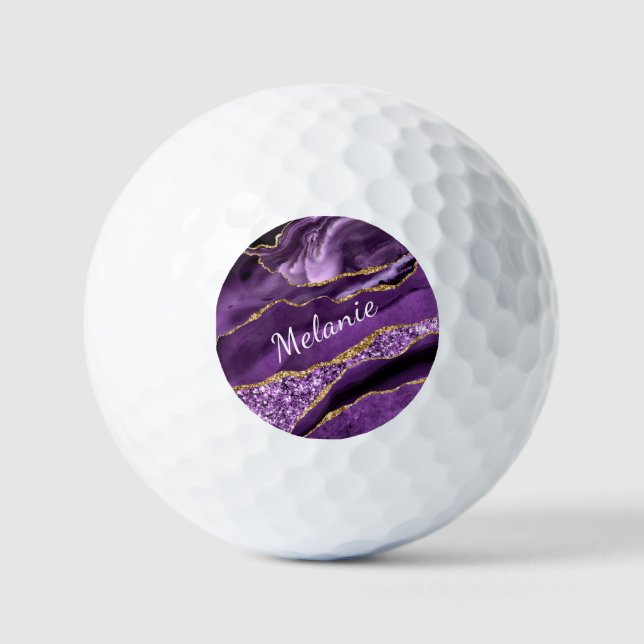 Lila Gold Marble Individuelle Name Golf Balls - Ge Golfball (Vorderseite)