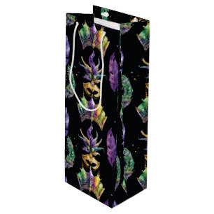 LILA GOLD MARDI GRAS MASKS FEATHERS GESCHENKTÜTE FÜR WEINFLASCHEN