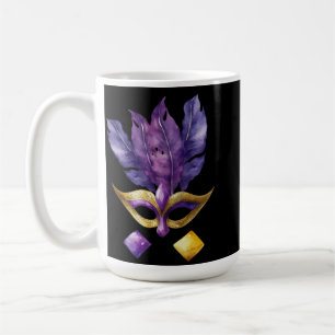 LILA- & GOLD MARDI GRAS MASKS & FEATHERS KAFFEETASSE