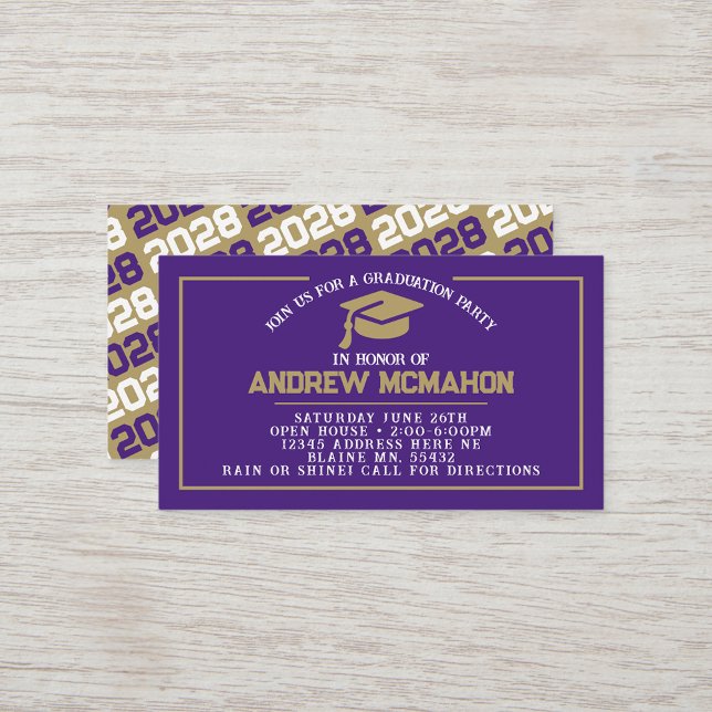 Lila & Gold Mini Abschluss Einladungen (Purple, White & Bronze Gold Mini Graduation Invites for Friends, Team Mates or as Inserts!)