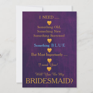 Lila & Gold mit Herz werden Sie meine Bridesmaid s Einladung