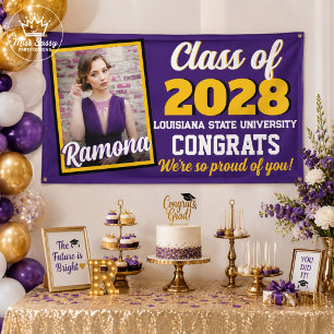 Lila & Gold Monogram & Foto Abschluss Banner