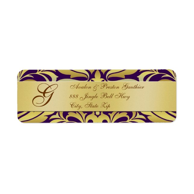 Lila Gold Monogram Weihnachtsadressen Labels (Vorne)