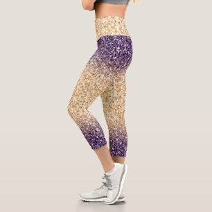 Lila-Gold Ombre Glitzer Capri Leggings