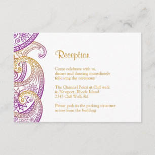 Lila & Gold Paisley Empfang, Indian Wedding Begleitkarte