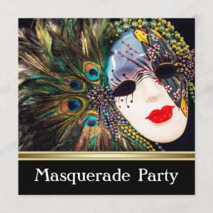 Lila Gold Pfauenfeder Maske Masquerade Party Einladung