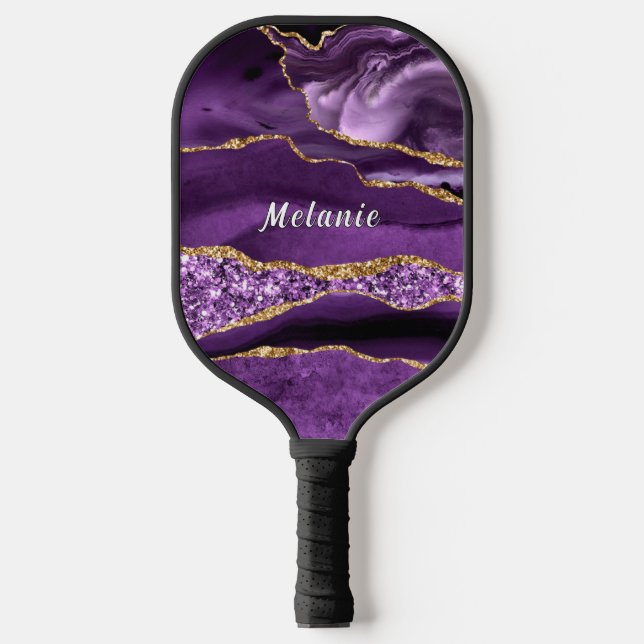 Lila Gold Pickleball Paddel mit Individuelle Name Schläger (Vorderseite)