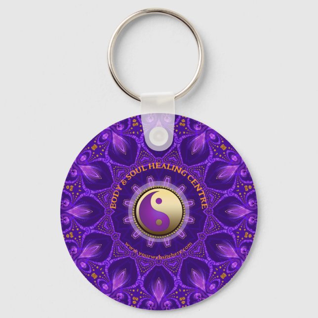 Lila Gold Pink Energy Healing Mandala Schlüsselanhänger (Vorderseite)