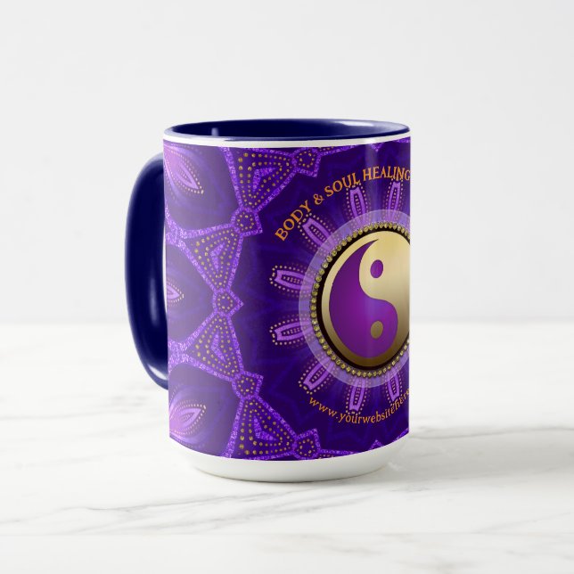 Lila Gold Pink Energy Healing Mandala Tasse (Vorderseite Links)