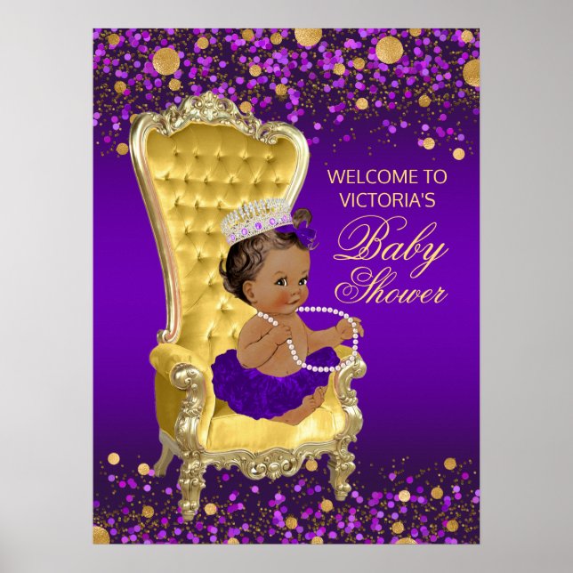 Lila Gold Princess Baby Dusche Begrüßungszeichen Poster (Vorne)