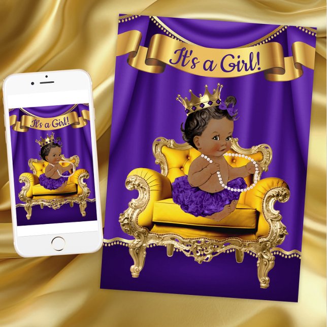 Lila Gold Princess Baby Shower Einladungen (Purple and gold princess baby shower invitation. Digital download and printed invitations available.)