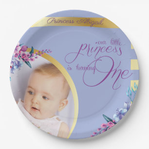 Lila Gold Princess Foto Geburtstag Pappteller