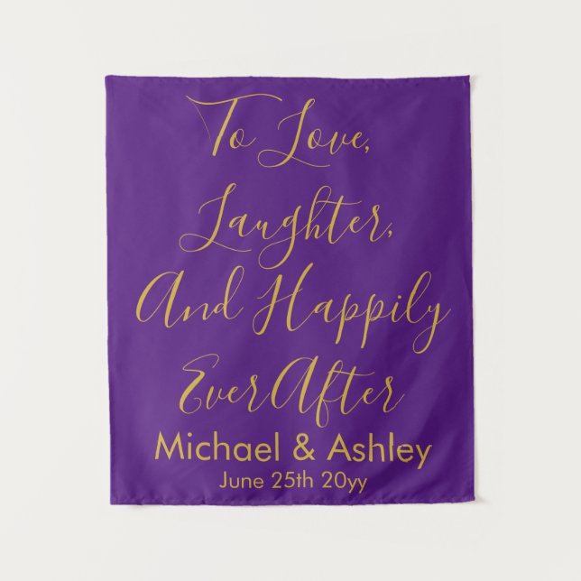 Lila Gold Prop Empfang für kundenspezifische Hochz Wandteppich (Vorderseite)