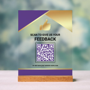 Lila Gold QR-Code Kundenfeedback Bewertung Acrylschild