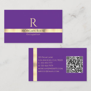 Lila & Gold, QR-Code und Monogramm generieren Visitenkarte