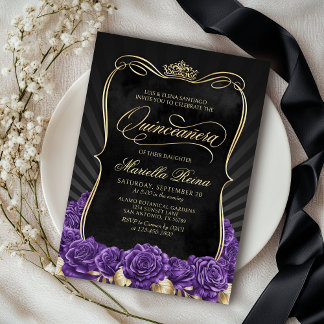 Lila-Gold-Quinceañera Einladung