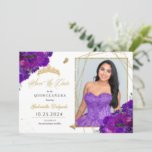 Lila & Gold Quinceañera Save the Date Foto Einladung