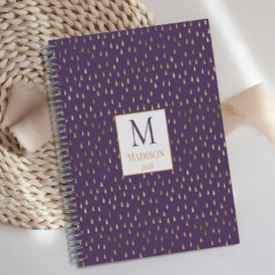 Lila Gold Raindrop Modernes Trendmonogramm Planer