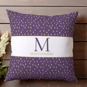 Lila Gold Regentropfen Moderne Trendige Monogramm Kissen