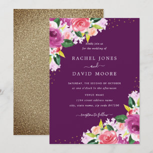 Lila Gold Rosa Florale Wasserfarbe Hochzeits Einla Einladung