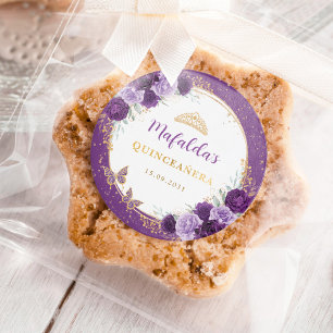 Lila Gold-Rose Quinceanera Geburtstagsfavoriten Runder Aufkleber