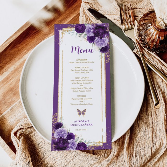 Lila Gold Rose Quinceanera Geburtstagskarte Einladung (Von Creator hochgeladen)