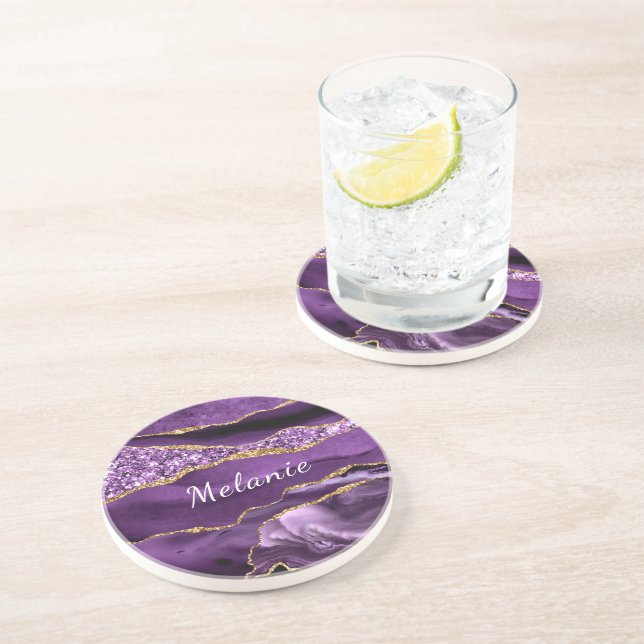 Lila Gold Round Untersetzer mit Individuelle Name (Seite)