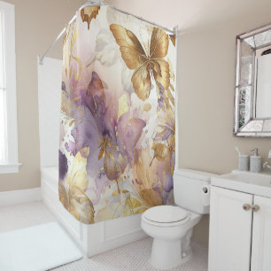Lila & Gold Schmetterling Aquarell Schmetterlinge Duschvorhang