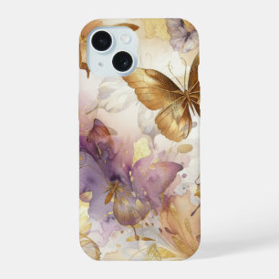 Lila & Gold Schmetterling Aquarell Schmetterlinge iPhone 15 Hülle
