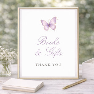 Lila Gold Schmetterling Baby Shower Bücher & Gesch Poster