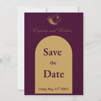 Lila & Gold Schwanenwappen Hochzeit Save the Date