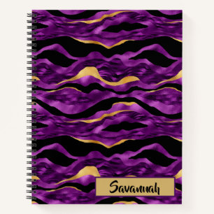 Lila Gold Schwarz Tiger Streifen Muster Monogramm Notizbuch