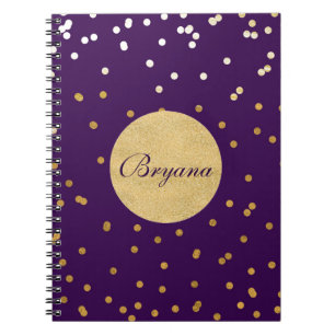 Lila & Gold Shiny Confetti Dots Modernes Notebook Notizblock