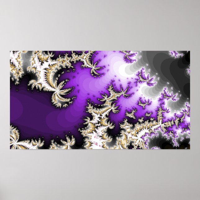 Lila, Gold, Silberes Fraktal-Poster Poster (Vorne)