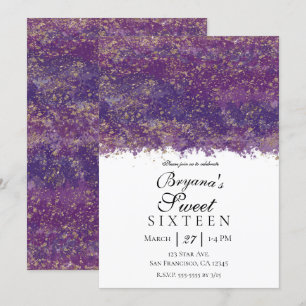 Lila Gold Splatter Moderne Glamour Süße 16-Party Einladung