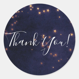 Lila & Gold Stars Celestial Sky Gastgeschenk Runder Aufkleber