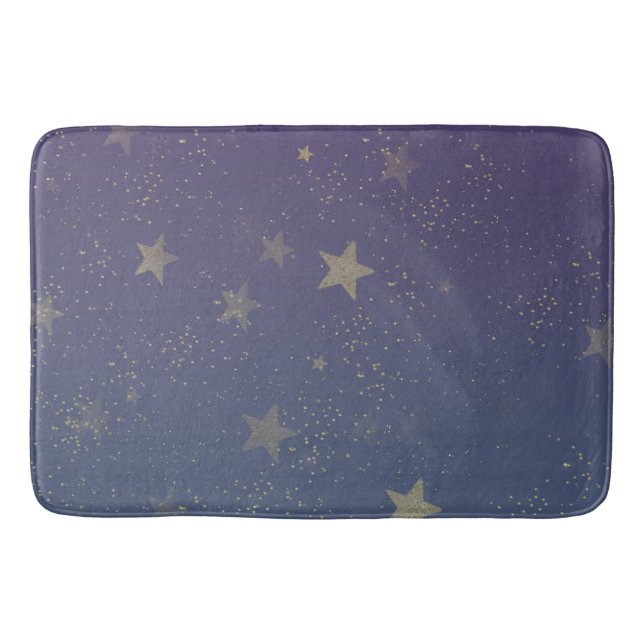 Lila Gold Stars Confetti Badematte (Vorderseite)