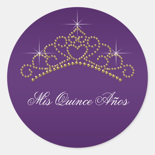 Lila Gold Tiara Sweet 15 16 Quinceana-Label Runder Aufkleber (Vorderseite)