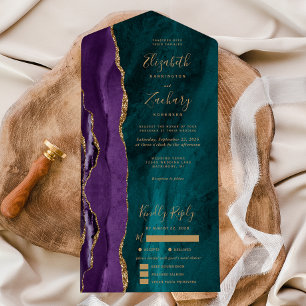 Lila Gold Türkis Achat Menüoptionen Hochzeit All In One Einladung
