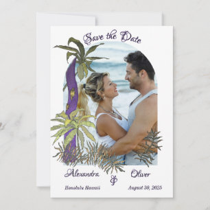 Lila Gold- und Grün-Regenwald-Aquarell-Hochzeit  Save The Date