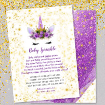 Lila Gold Unicorn Baby Sprinkle Einladung