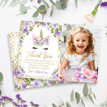 Lila Gold Unicorn Geburtstag Foto Danke Karte<br><div class="desc">Lila Gold Unicorn Geburtstag Foto Danke Karte</div>